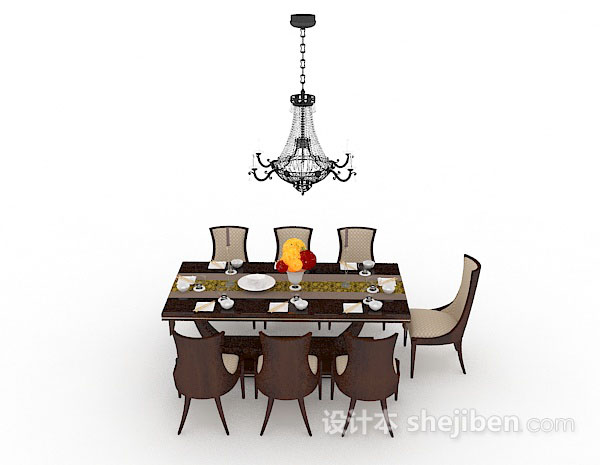 免费棕色家居餐桌椅3d模型下载