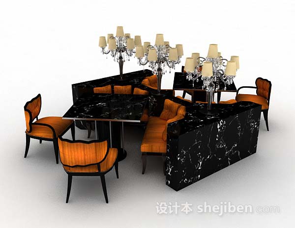现代风格黑色餐厅餐桌椅3d模型下载