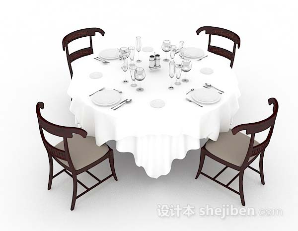 现代风格木质圆形餐桌椅3d模型下载