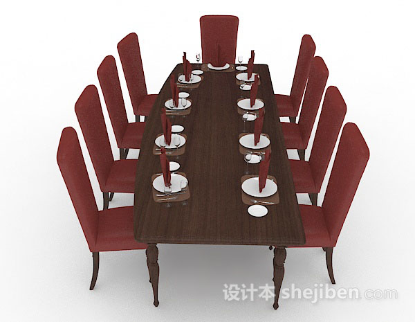 设计本红色木质餐桌椅3d模型下载