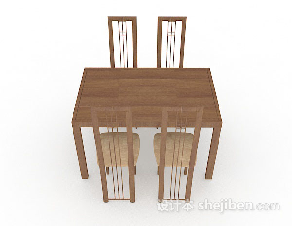 现代风格棕色木质简单餐桌椅3d模型下载
