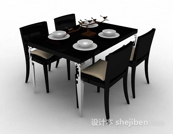 现代风格黑色简约餐桌椅3d模型下载