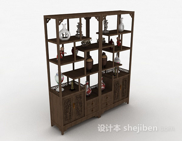中式木质展示柜架3d模型下载