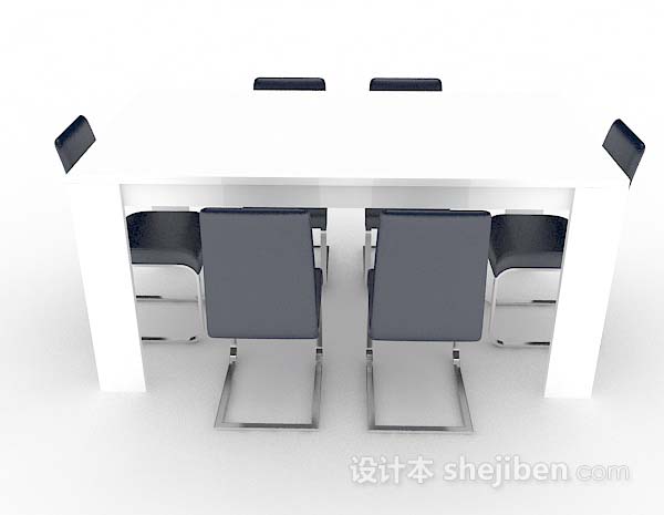 免费白色简约餐桌椅3d模型下载