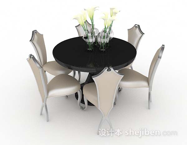 免费圆形餐桌椅3d模型下载