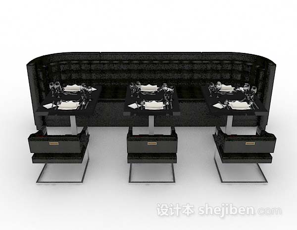 现代风格餐厅黑色餐桌椅3d模型下载