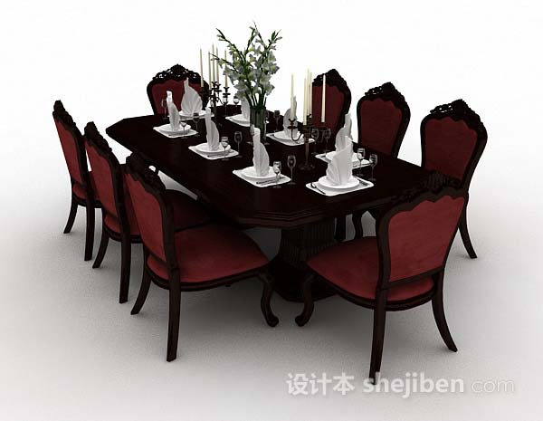 欧式风格欧式复古木质餐桌椅3d模型下载