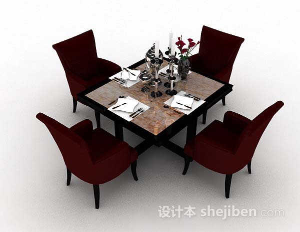 现代风格红色餐桌椅3d模型下载