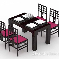 新中式木质餐桌椅3d模型下载
