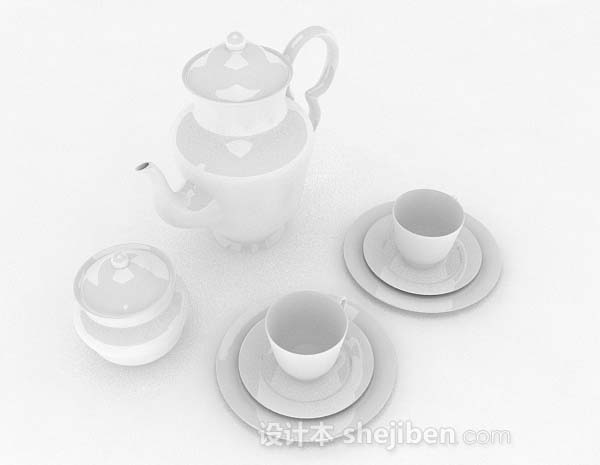 现代风格白色简约茶具3d模型下载