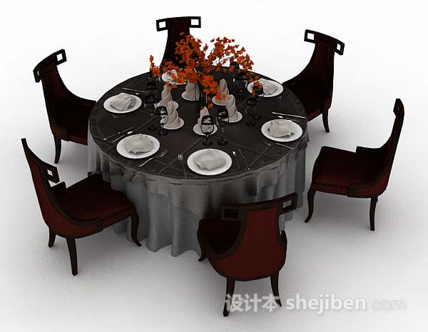 中式风格新中式餐桌椅3d模型下载