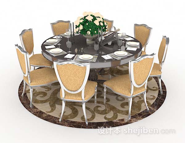 欧式餐桌椅3d模型下载