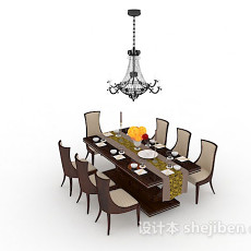 棕色家居餐桌椅3d模型下载