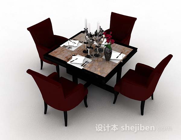 设计本红色餐桌椅3d模型下载