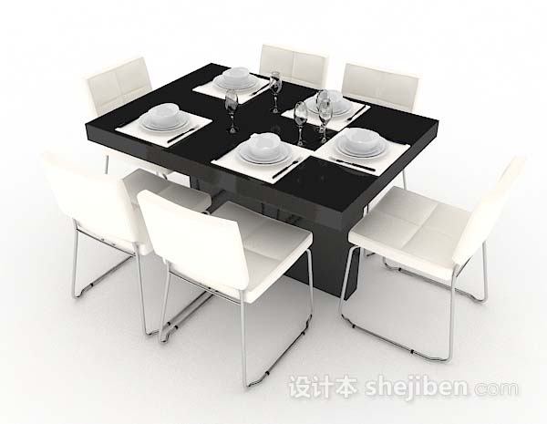 免费现代简约黑白餐桌椅3d模型下载
