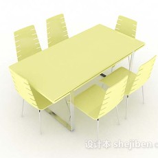 黄色简约餐桌椅3d模型下载