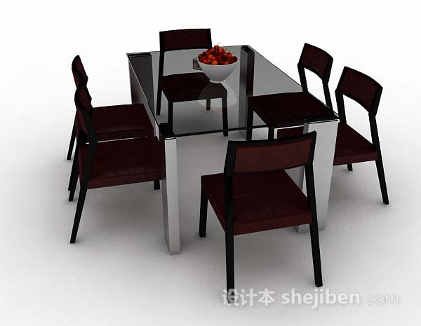 设计本简约棕色餐桌椅3d模型下载