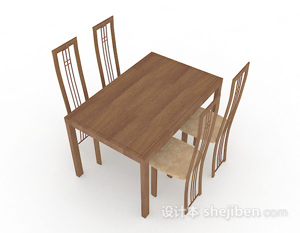 棕色木质简单餐桌椅3d模型下载