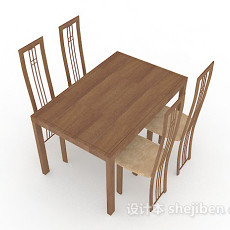 棕色木质简单餐桌椅3d模型下载