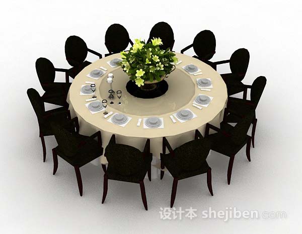 现代风格简约圆形餐桌椅3d模型下载