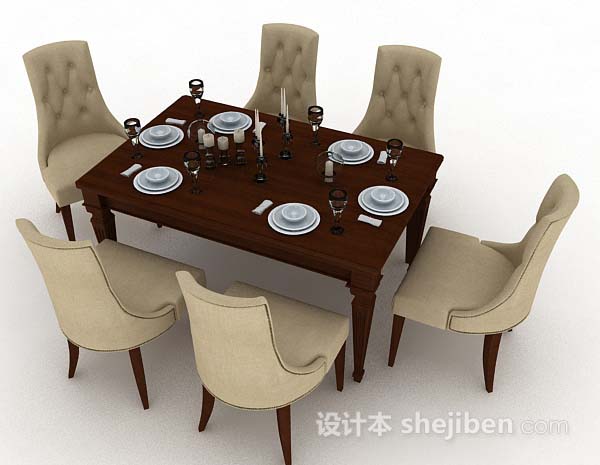 设计本欧式木质简约餐桌椅3d模型下载