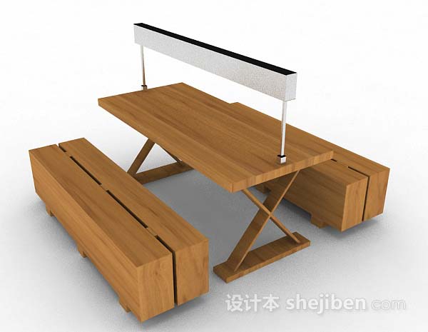现代棕色简约餐桌椅3d模型下载