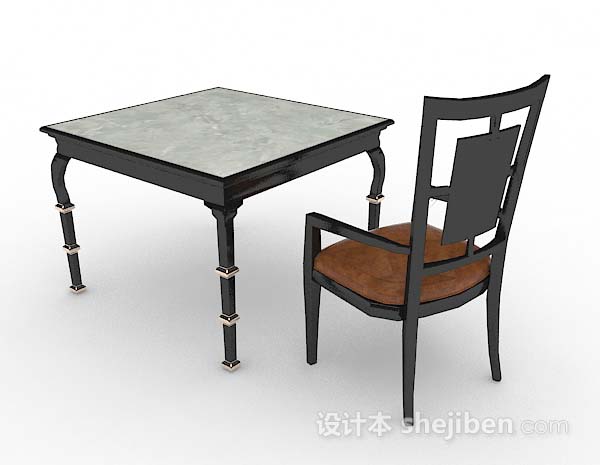 免费灰色方形餐桌椅3d模型下载