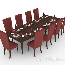 红色木质餐桌椅3d模型下载