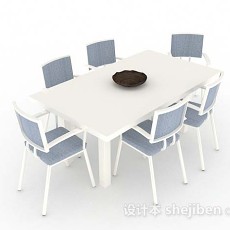 简约清新蓝白色餐桌椅3d模型下载