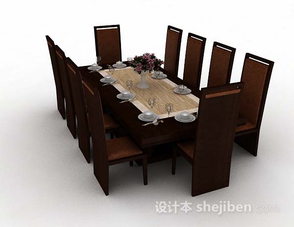 设计本简单棕色木质餐桌椅3d模型下载