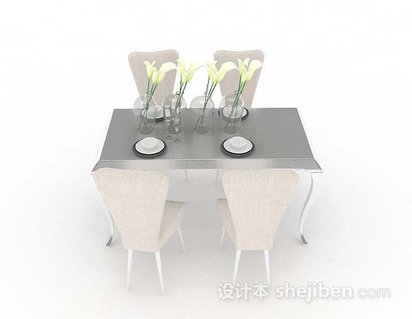 现代风格浅棕色简约餐桌椅3d模型下载