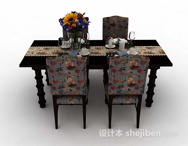 现代风格花纹家居餐桌椅3d模型下载
