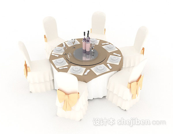 设计本米黄色餐厅桌椅组合3d模型下载