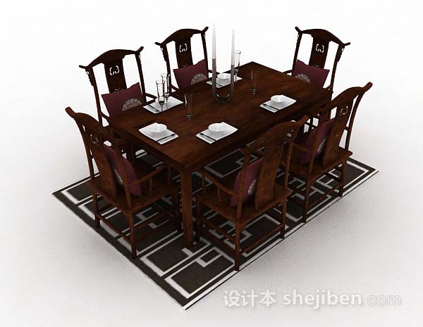 中式棕色木质餐桌椅