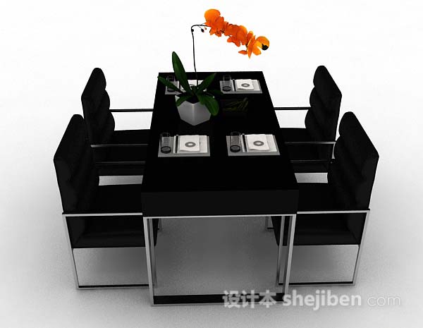 现代简约黑色餐桌椅3d模型下载