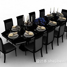 黑灰色餐桌椅3d模型下载