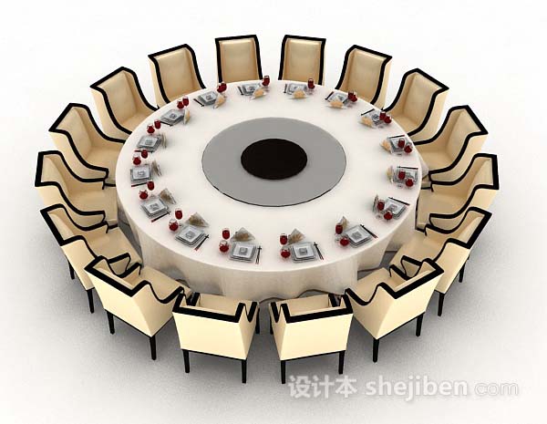 免费黄色圆形餐桌椅3d模型下载