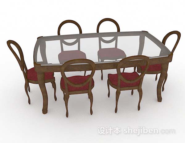 设计本棕色简单餐桌椅3d模型下载