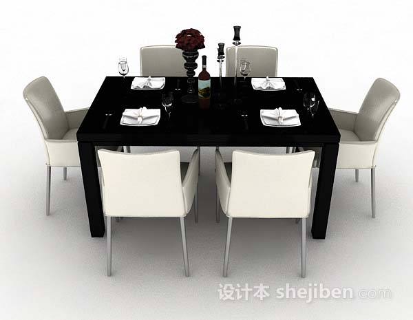 现代风格简约黑白餐桌椅3d模型下载