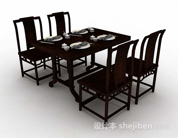 中式满足餐桌椅3d模型下载