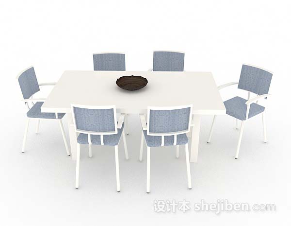 现代风格简约清新蓝白色餐桌椅3d模型下载