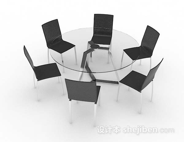 圆形灰色简约餐桌椅