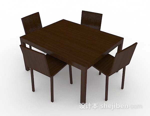 免费棕色简约餐桌椅3d模型下载
