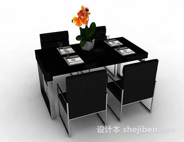 免费现代简约黑色餐桌椅3d模型下载