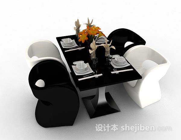 现代个性黑白餐桌椅3d模型下载