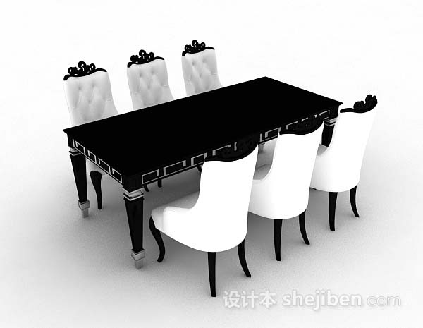 欧式黑白餐桌椅3d模型下载