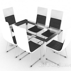 黑白简约餐桌椅3d模型下载