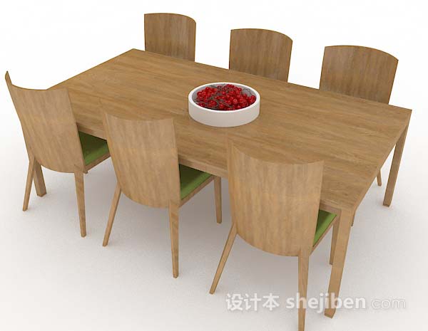 免费田园浅棕色木质餐桌椅3d模型下载