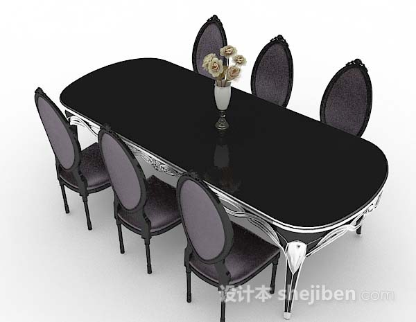 免费简欧黑色餐桌椅3d模型下载