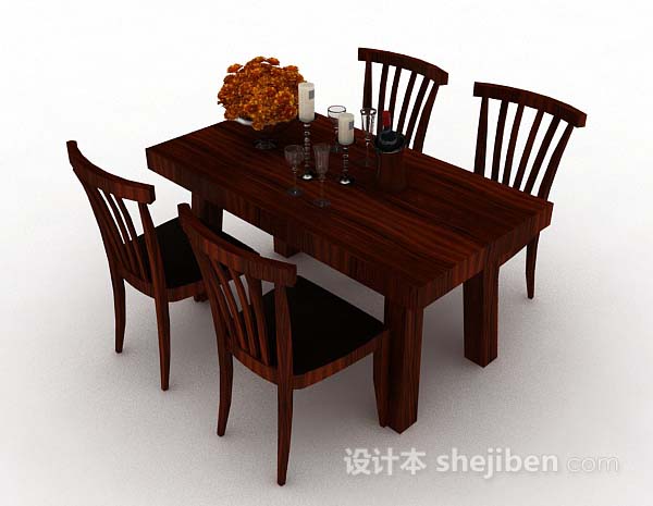 棕色餐桌椅3d模型下载
